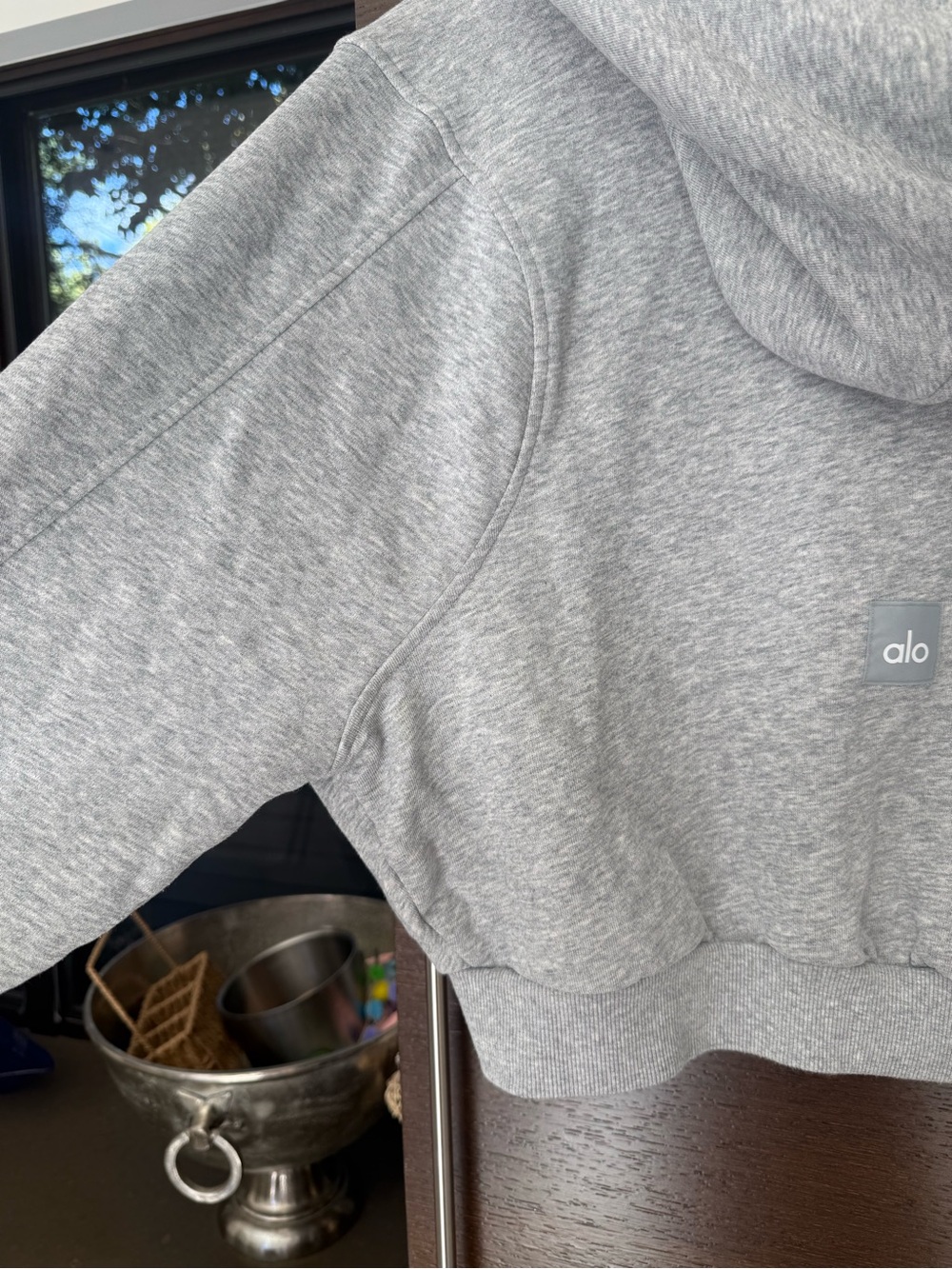 ALO Yoga Heather Gray Sweet Escape Zip Up Cropped Hoodie, Large - Picture 6 of 7